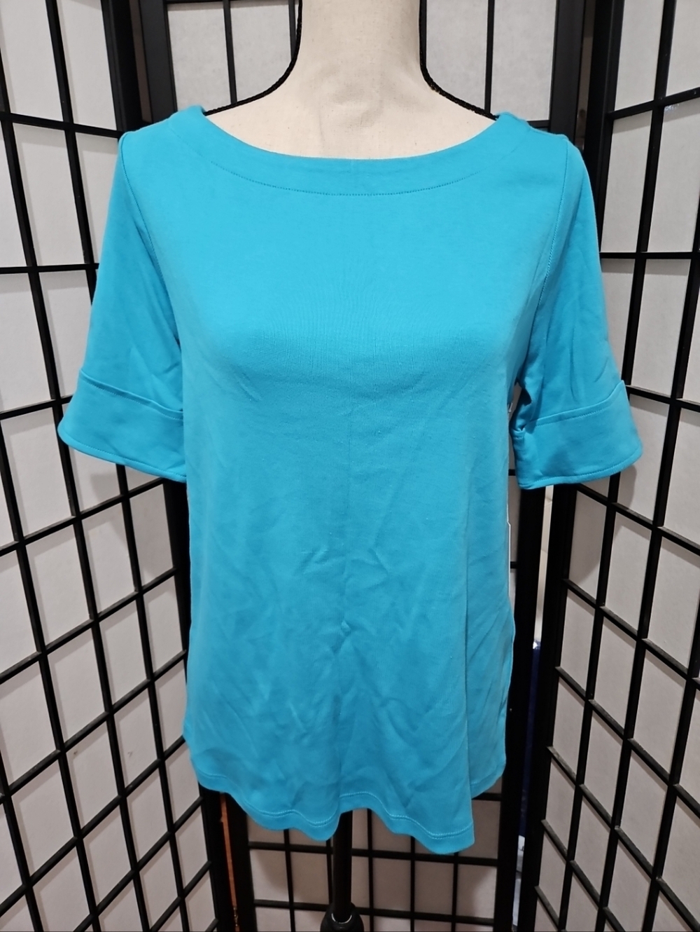 NWT  Chico's Size 1 (Med)  Teal  3/4 Sleeve  Bateau Neck Cotton T-shirt